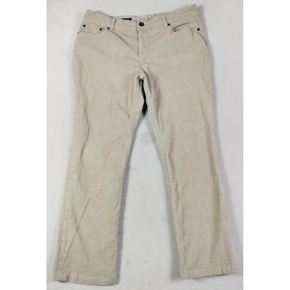 St Johns Bay Pants Womens 14 Beige Corduroy Straight‎ Leg Khaki Stretch Casual